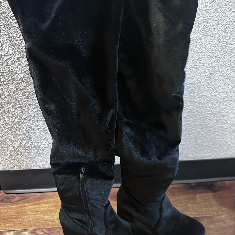 INC International Concepts High Heels Over The Knee Boots Velour Black Size 9